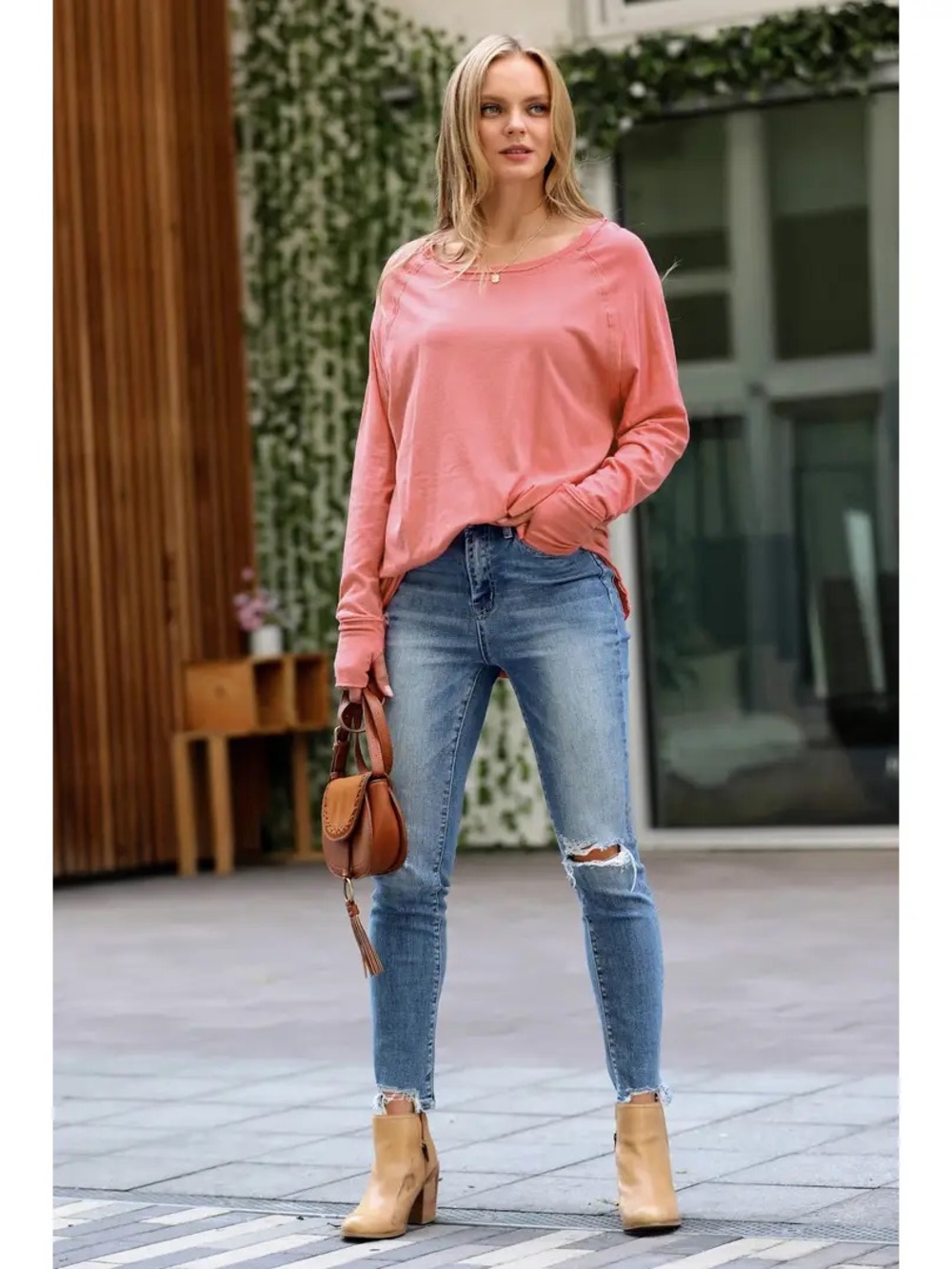 Zenana Outfitters Dusty Rose Long Sleeve Tee